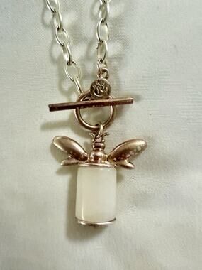 Brushed Silver & Copper In Silver Toned Chain With Toggle Closure On Front